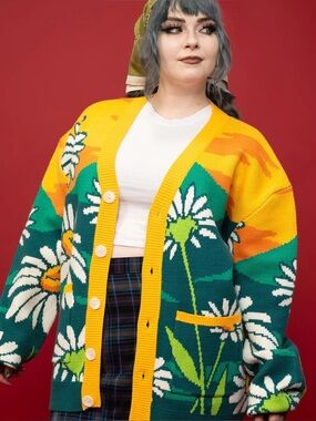 Steady Hands Daisy Flower Floral Nature Cardigan XL/XXL